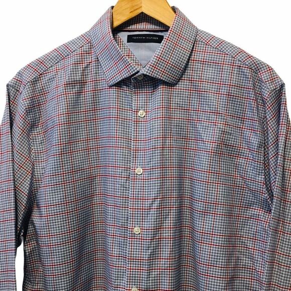 NWOT TOMMY HILFIGER Red & Blue Plaid Button Down L - Picture 2 of 10